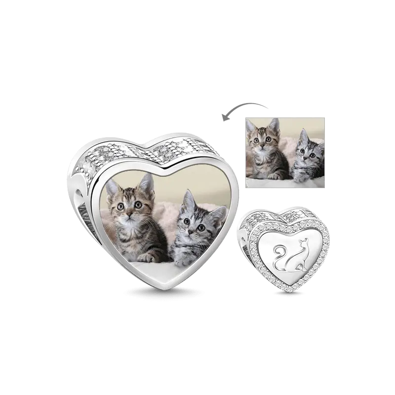 Kitty Bead Clear CZ 925 Sterling Silver Photo Charm
