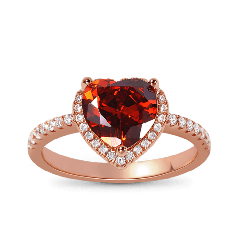Red Heart-shaped Halo Engagement Ring Sterling Silver 18K Rose Gold Plated