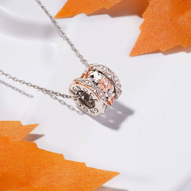 Gnoce Rose Gold Flower Butterfly Pendant Necklaces