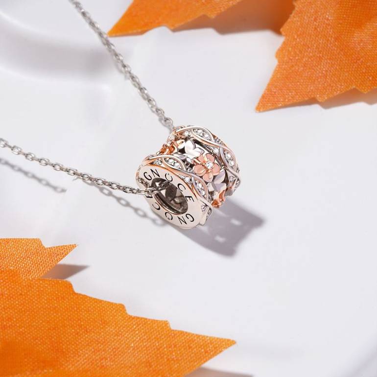 Gnoce Rose Gold Flower Butterfly Pendant Necklaces