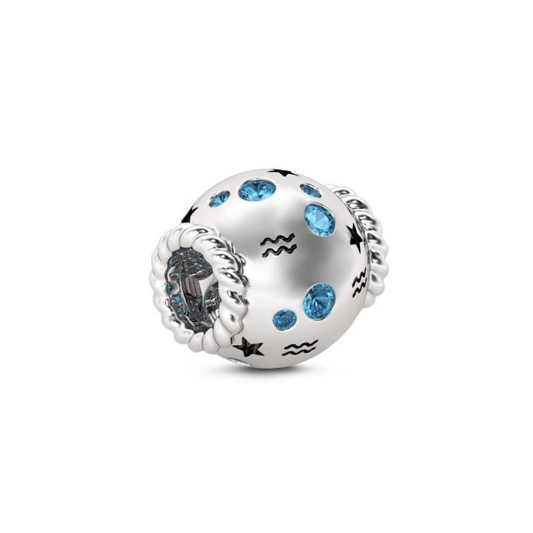 Aquarius Zodiac 925 Sterling Silver Bead Charm