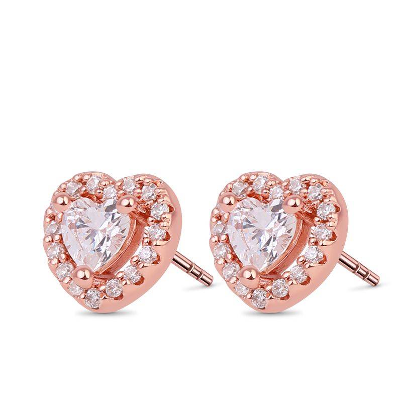 Heart Shape Stud Earring with Shiny Crystal Stone S925 Silver