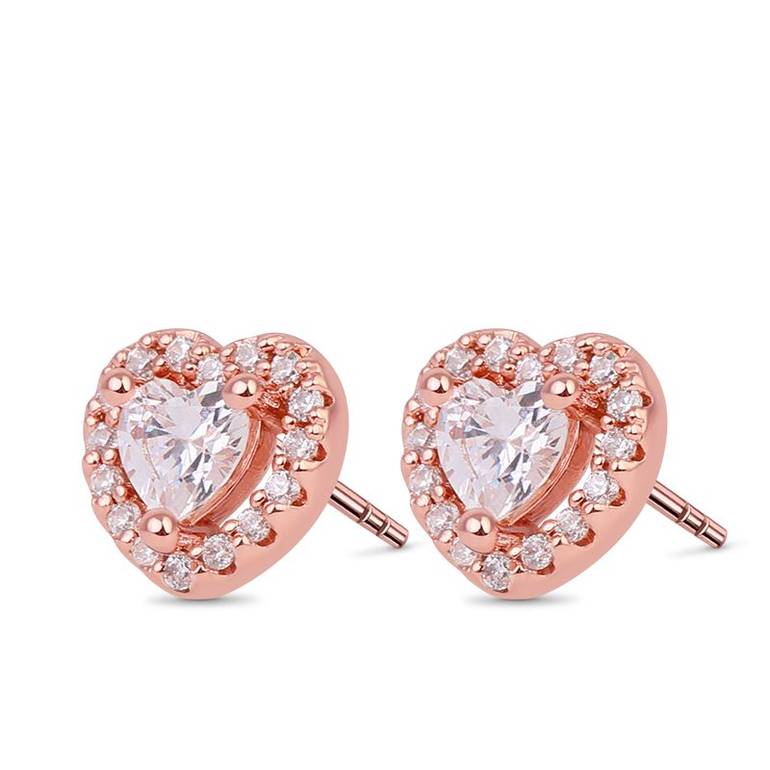 Heart Shape Stud Earring with Shiny Crystal Stone S925 Silver