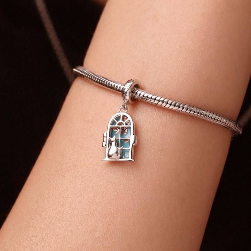 Gnoce Window View Kitten Openable Pendant Dangle Charm
