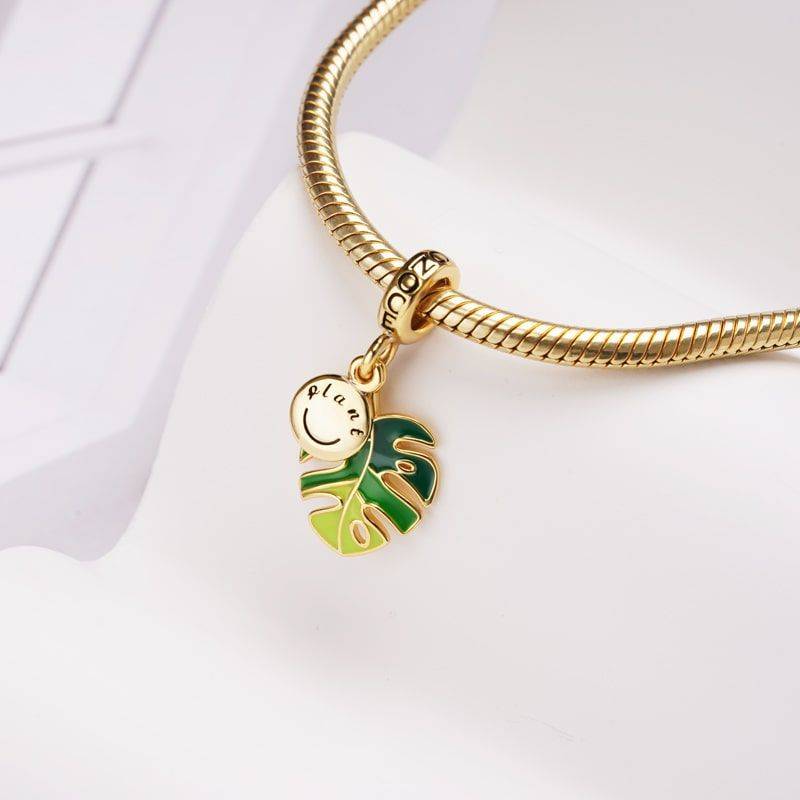 Monstera Deliciosa Liebm Pendant Dangle Charm Sterling Silver 18K Gold Plated