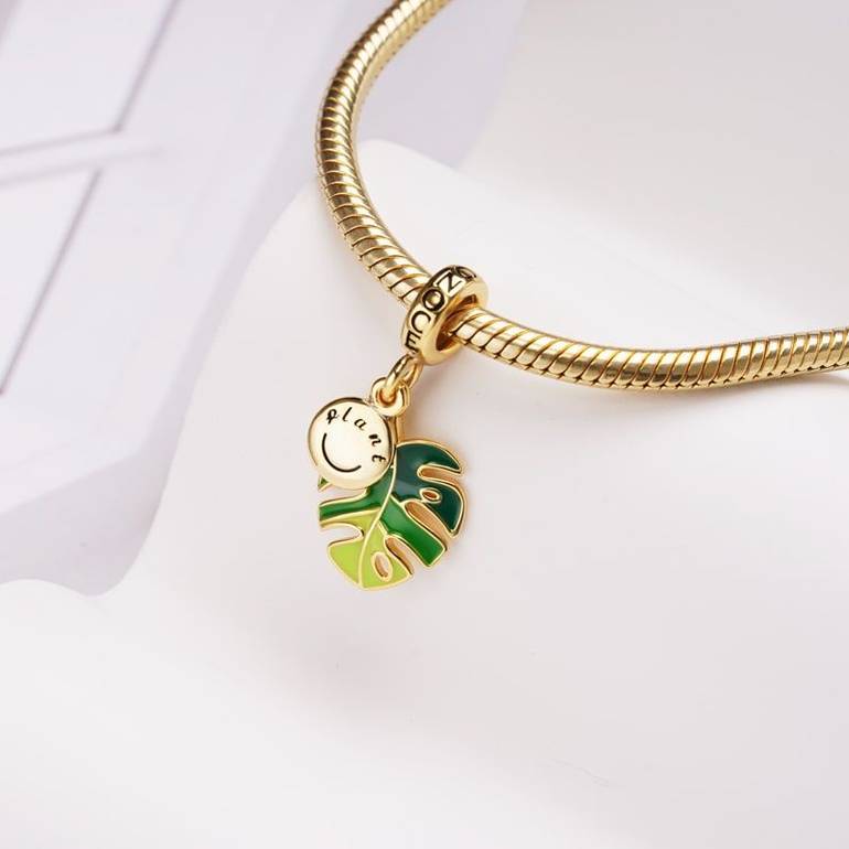 Monstera Deliciosa Liebm Pendant Dangle Charm Sterling Silver 18K Gold Plated