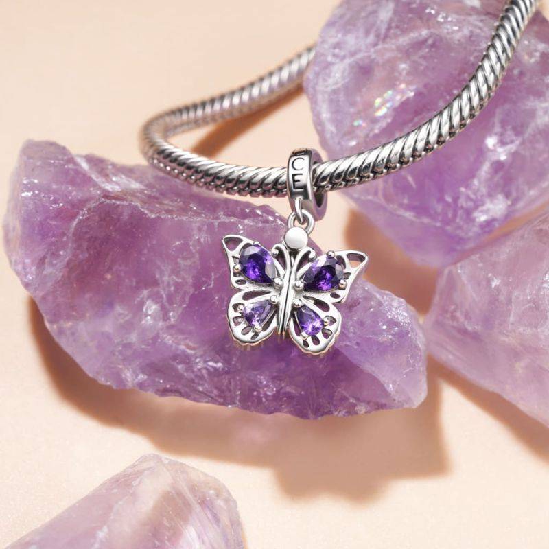 Gnoce Openable Purple Butterfly Engravable Pendant Dangle Charm