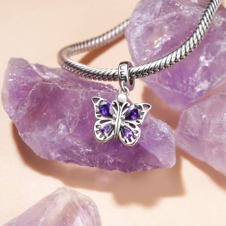 Gnoce Openable Purple Butterfly Engravable Pendant Dangle Charm