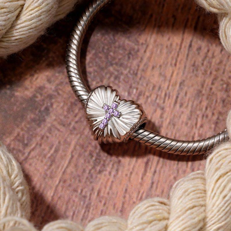Gnoce Religious Cross 'Faith Over Fear' Heart Birthstone Charm