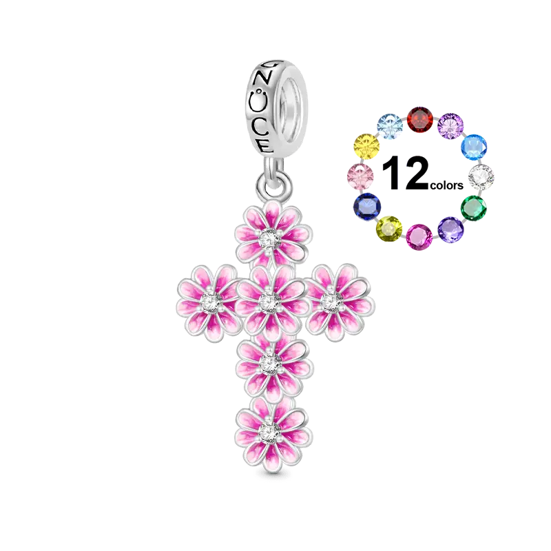 Gnoce Birthstone Daisy Cross Pendant Dangle Charm