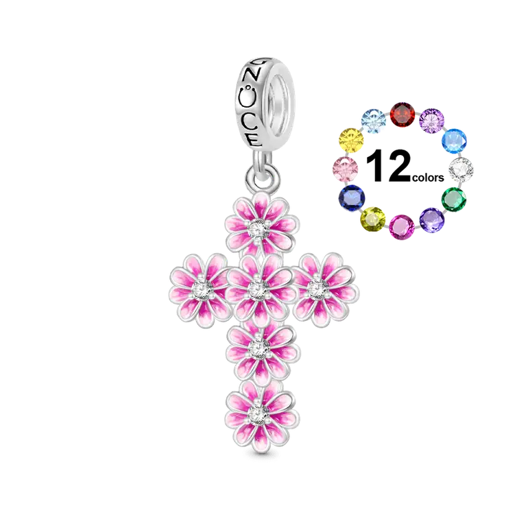 Gnoce Birthstone Daisy Cross Pendant Dangle Charm
