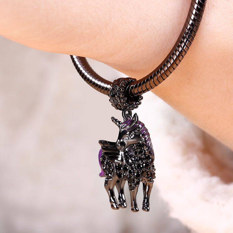 Black Plated Unicorn with Wings Charm 925 Sterling Silver Pendant