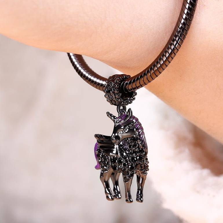 Black Plated Unicorn with Wings Charm 925 Sterling Silver Pendant