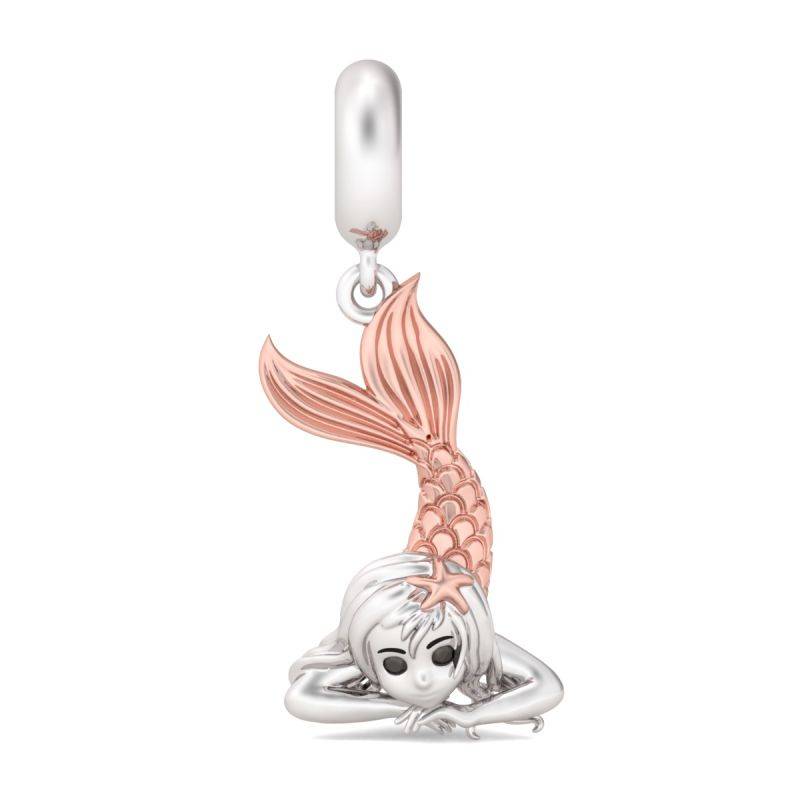 Mermaid Pendant Sterling Silver 18k Rose Gold Marine Themed Dangling Charm