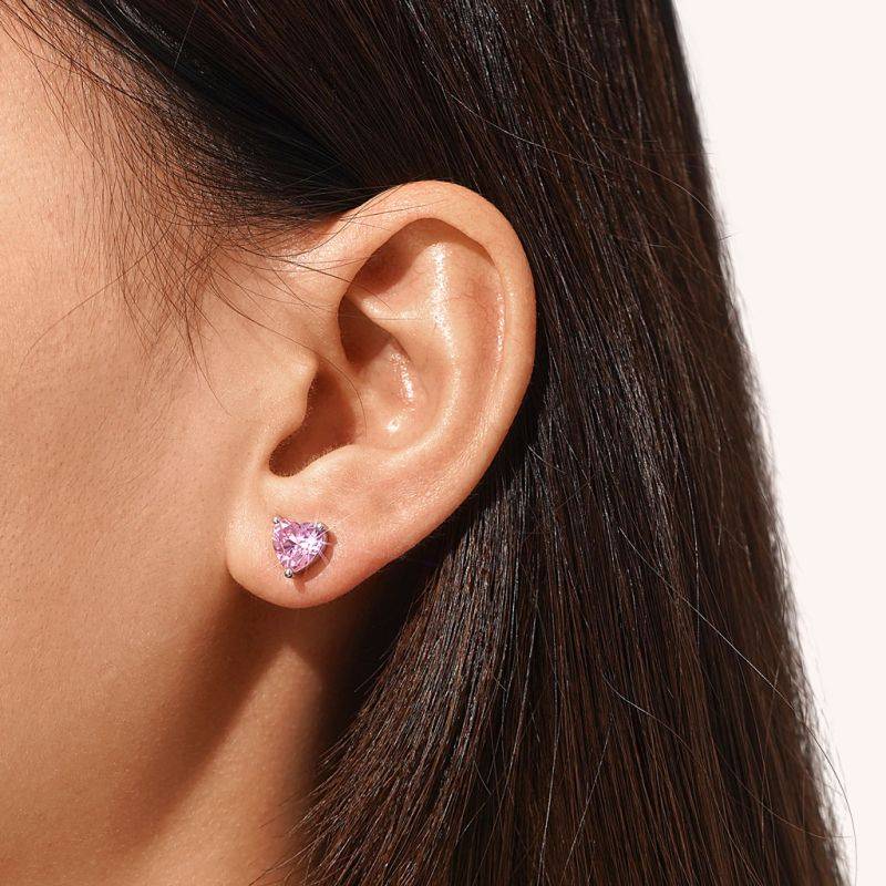 Gnoce Sparkling Heart Cut Birthstone Stud Earrings