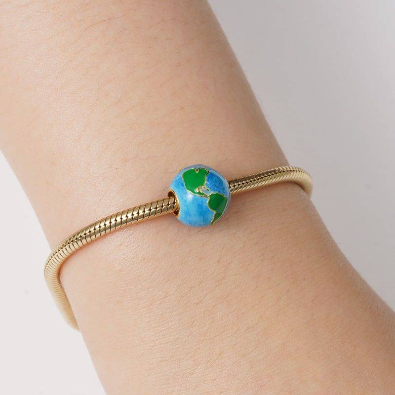 Earth Charm Bead Sterling Silver 18K Gold Plated