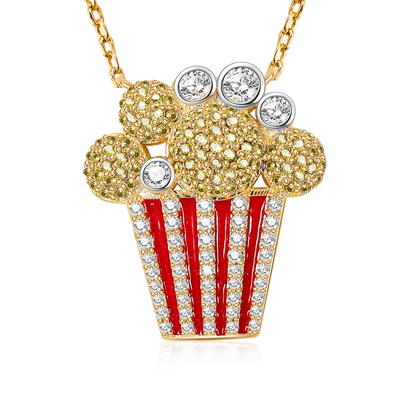 Popcorn Necklaces Sterling Silver 18k Gold Plated inlaid with Stones