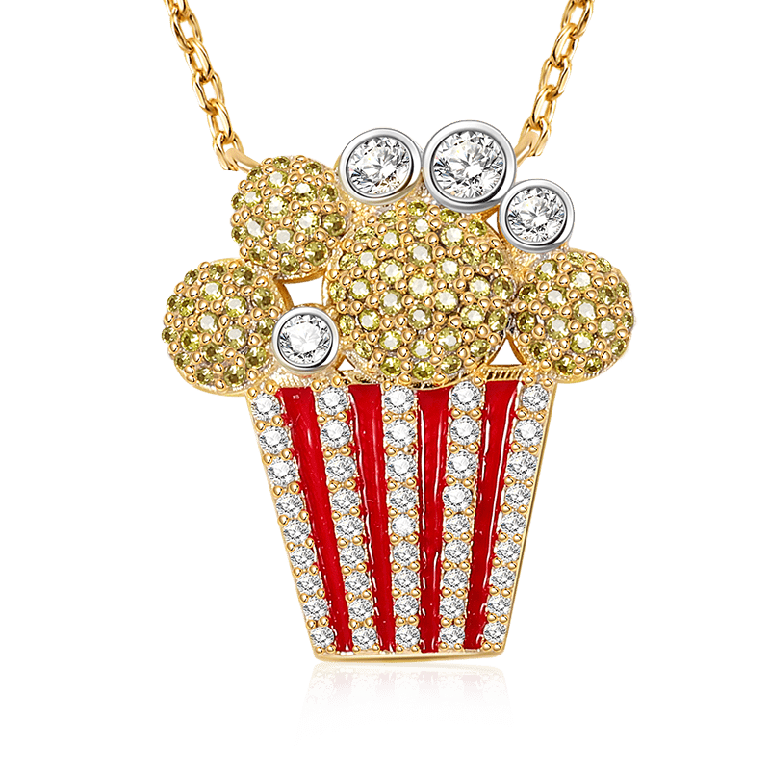 Popcorn Necklaces Sterling Silver 18k Gold Plated inlaid with Stones