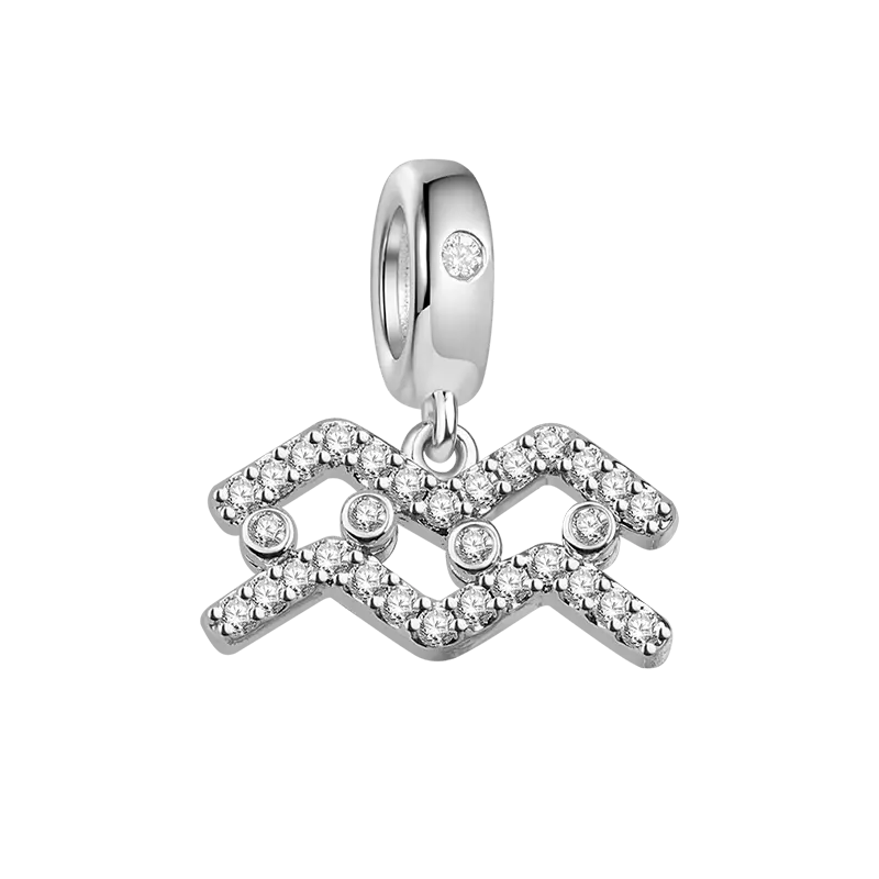 Gnoce Aquarius Charm Zodiac Sign Pendant 925 Sterling Silver With Cz
