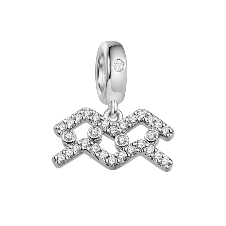 Gnoce Aquarius Charm Zodiac Sign Pendant 925 Sterling Silver With Cz