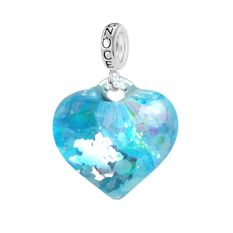 Gnoce Blue Glitter Heart Pendant Dangle Charm