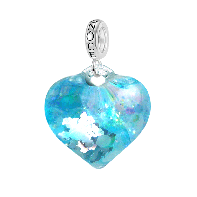 Gnoce Blue Glitter Heart Pendant Dangle Charm