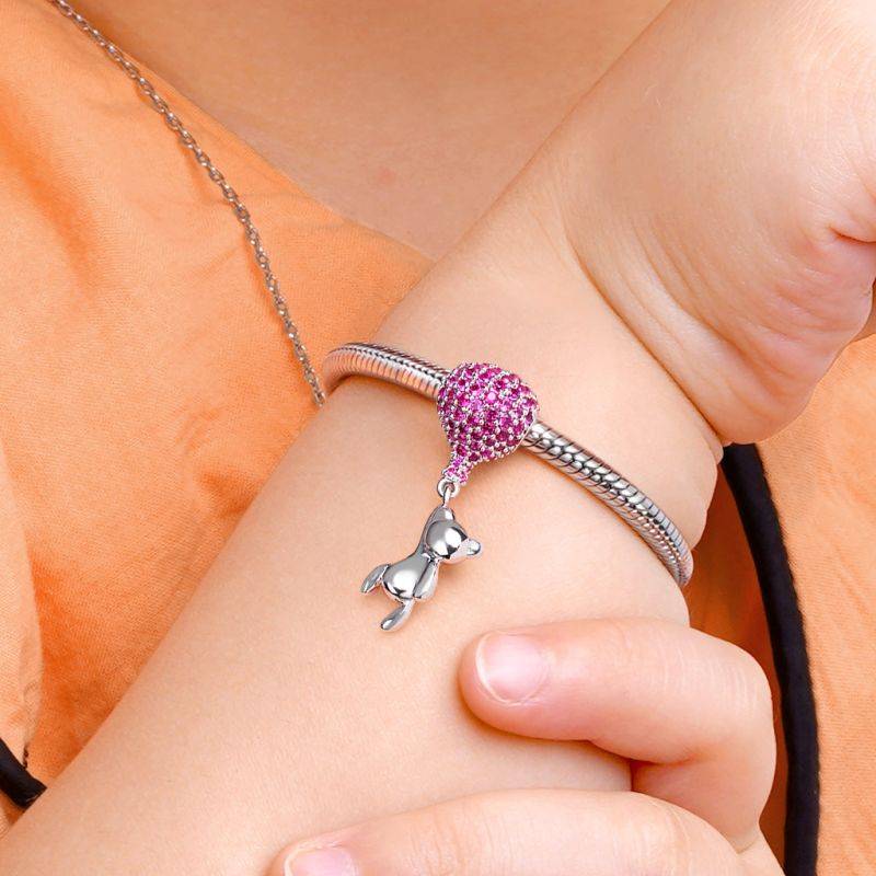 Bear With Balloon Charm Pendant Sterling Silver