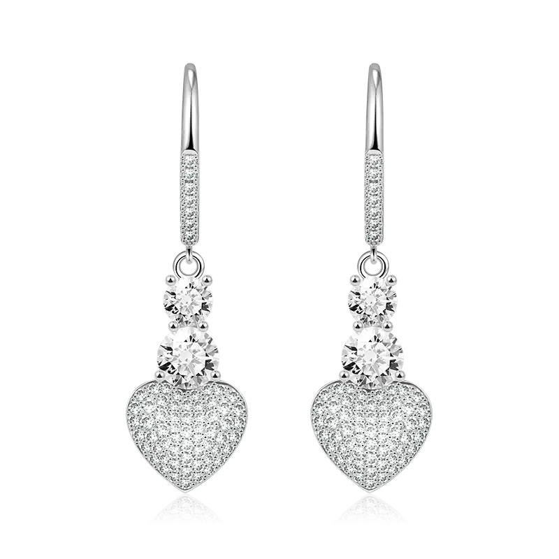 Gnoce Sparkling Heart Leverback Dangle Earrings