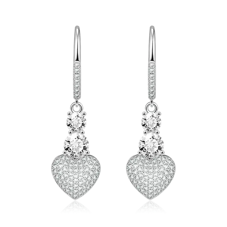 Gnoce Sparkling Heart Leverback Dangle Earrings