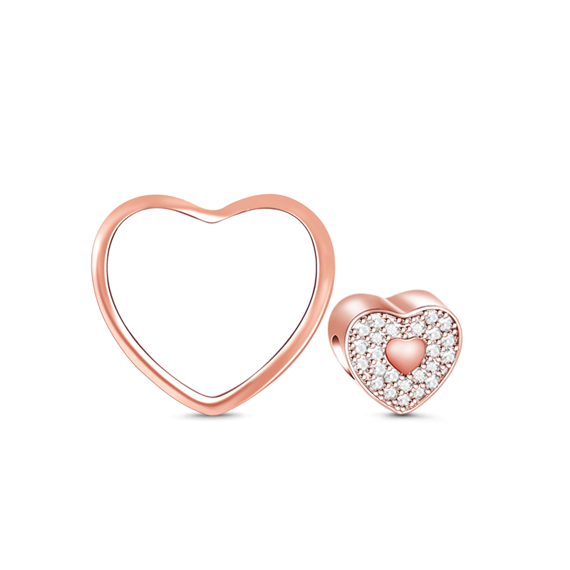 Personalized Sparkling 18k Rose Gold Plated Heart Photo Charm Fit Necklaces or Bracelets