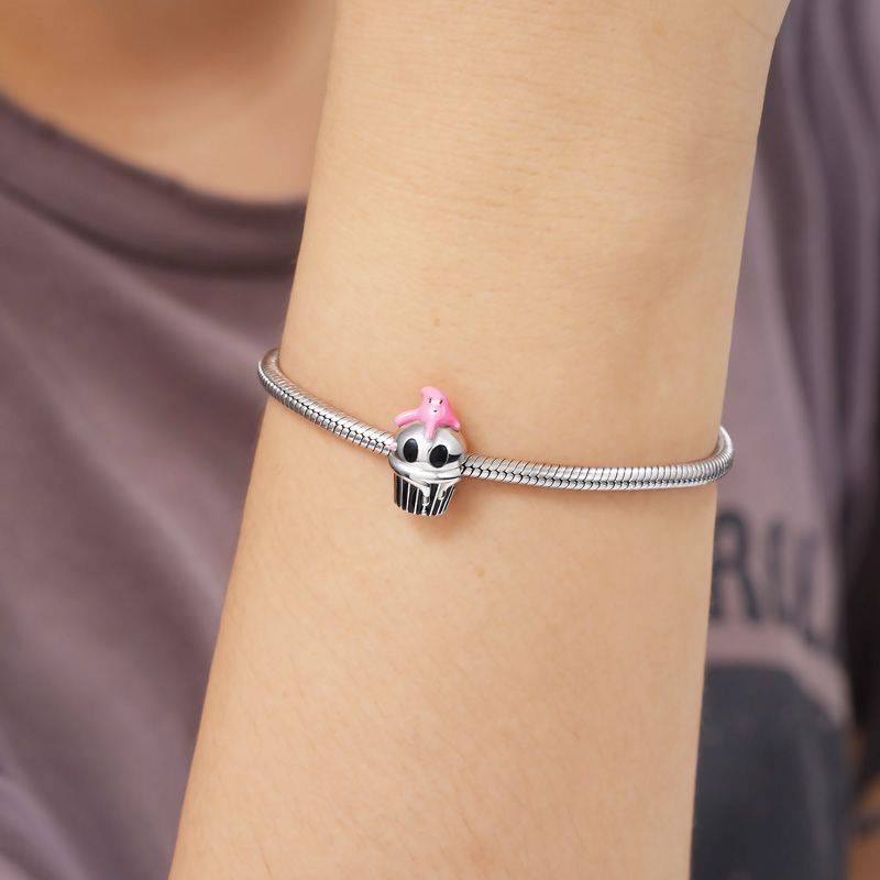 Skull Cup Cake Charm Bead 925 Sterling Silver
