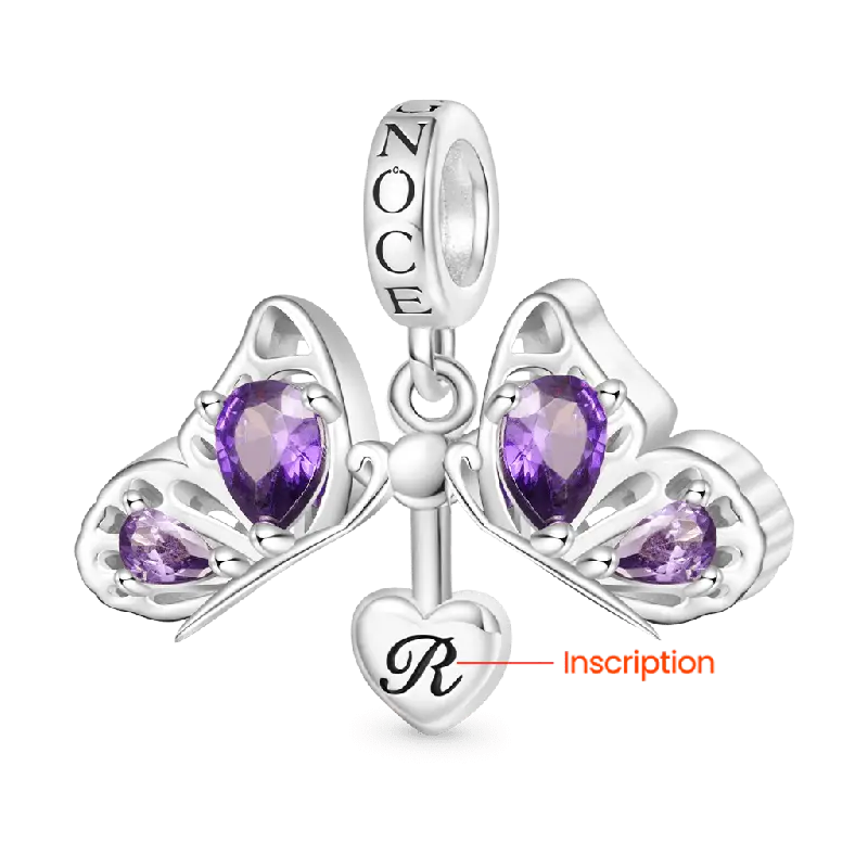 Gnoce Openable Purple Butterfly Engravable Pendant Dangle Charm