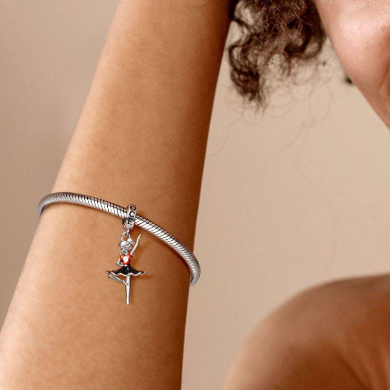 Gnoce Ballerina Embraces Heart Gem Pendant Dangle Charm