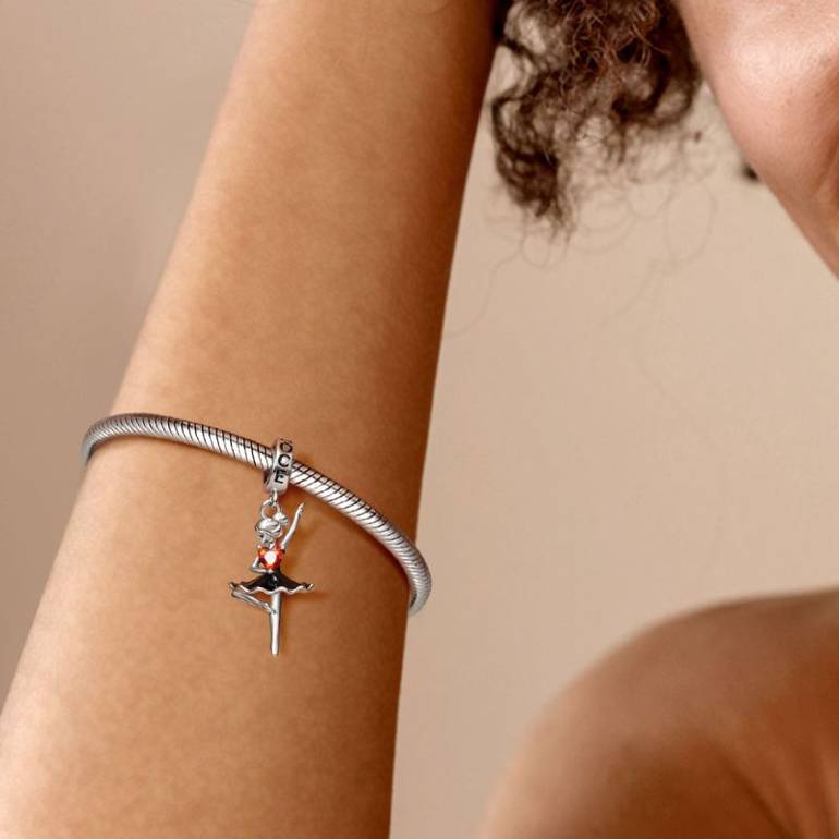 Gnoce Ballerina Embraces Heart Gem Pendant Dangle Charm