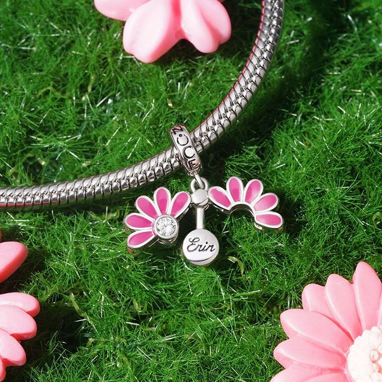 Gnoce Engravable Name Daisy Birthstone Pendant Dangle Charm