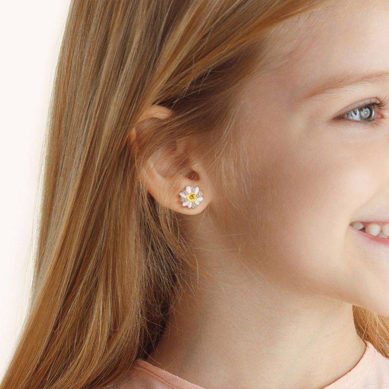 Daisy Flower Earrings Paved Yellow CZ Stones Sterling Silver