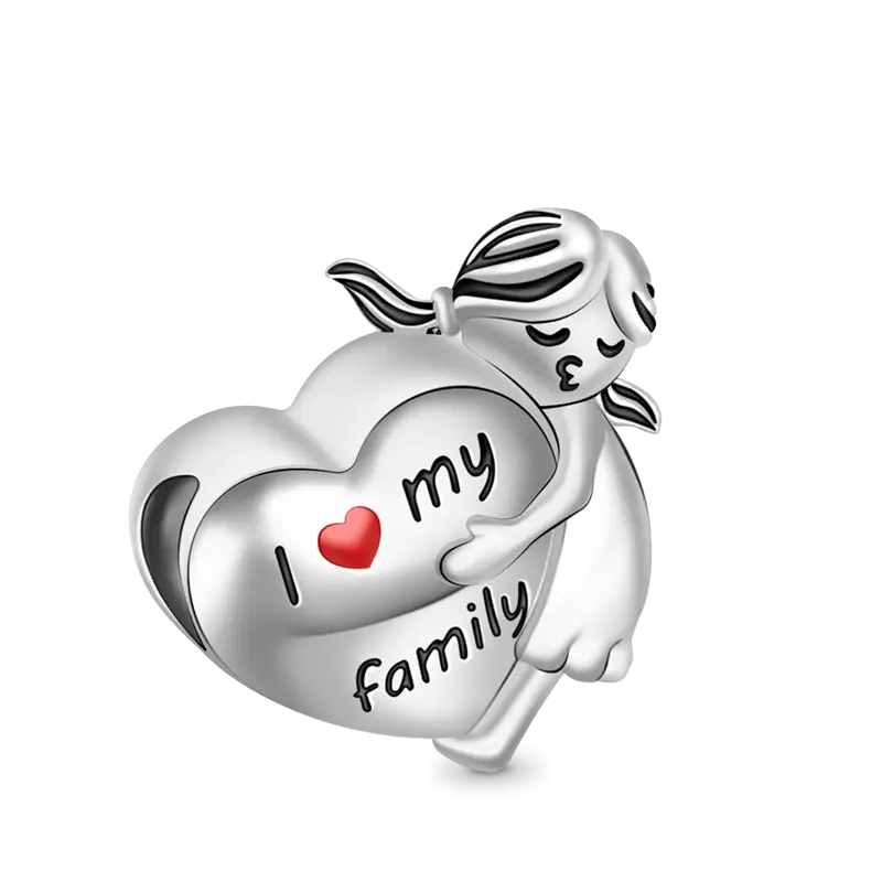 Little Girl Hugging A Heart Charm Family Charm for Bracelets 925 Sterling Silver