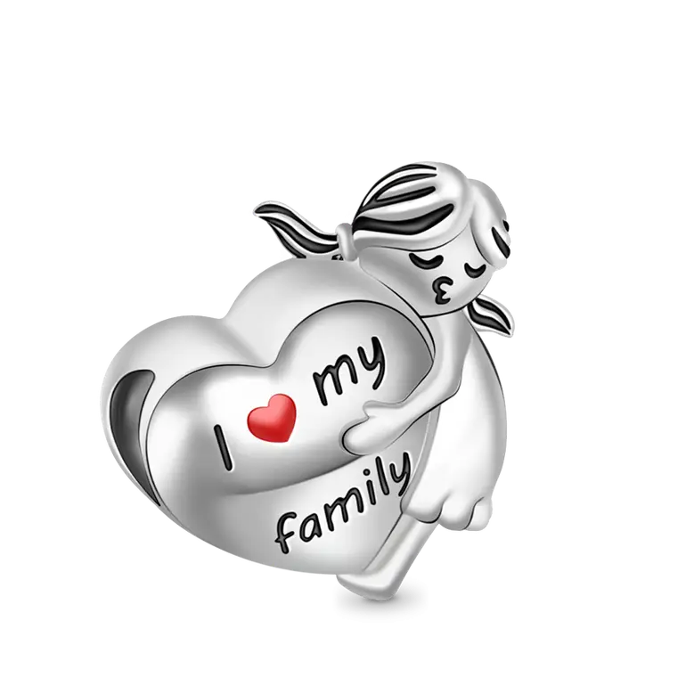 Little Girl Hugging A Heart Charm Family Charm for Bracelets 925 Sterling Silver