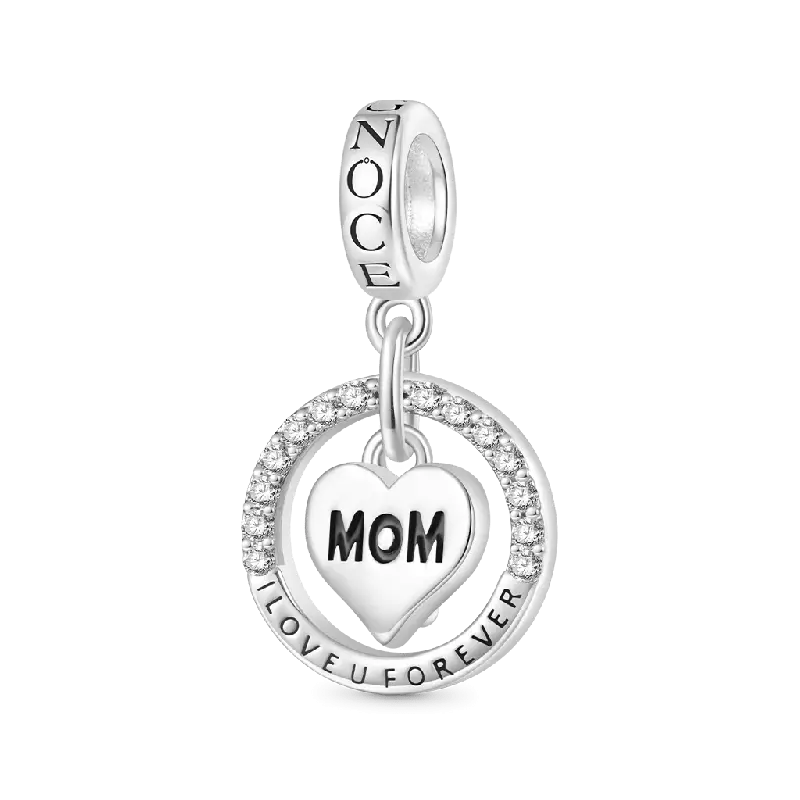 Gnoce Mother's Day 'I Love U Forever' Mom Heart Birthstone Pendant Dangle Charm