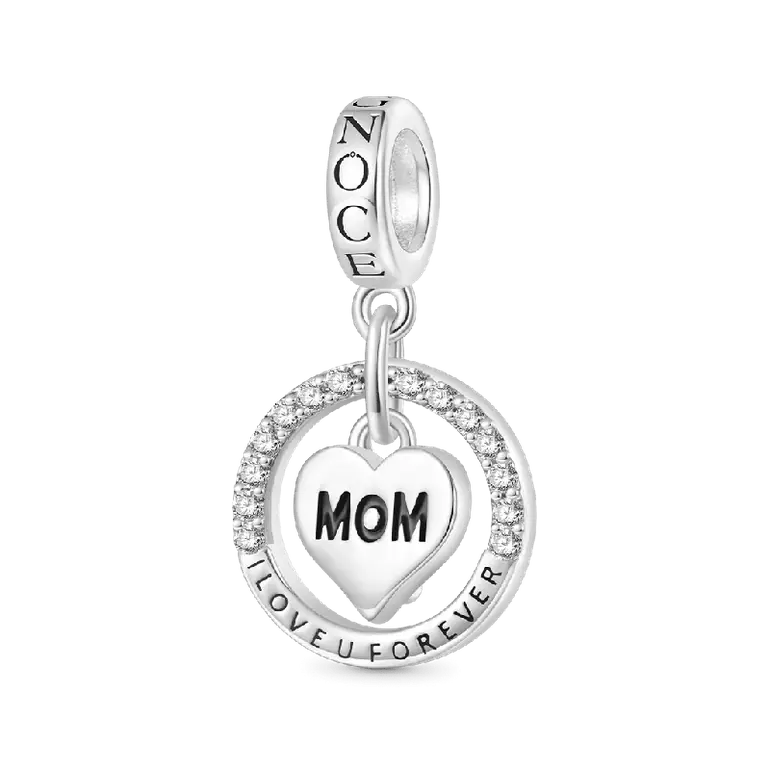 Gnoce Mother's Day 'I Love U Forever' Mom Heart Birthstone Pendant Dangle Charm