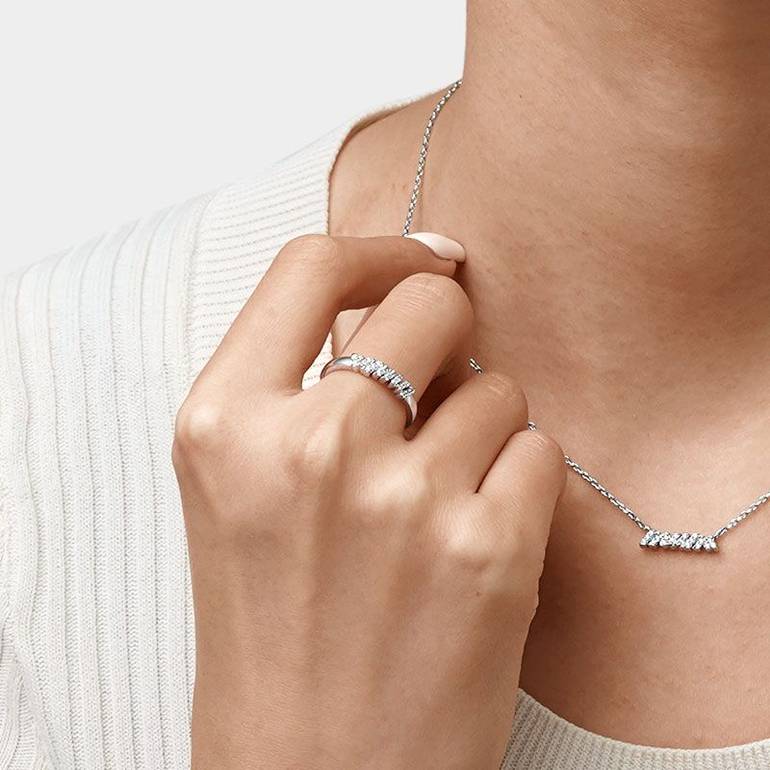 Curb Chain Ring White Sapphire Sterling Silver 18k Gold Plated