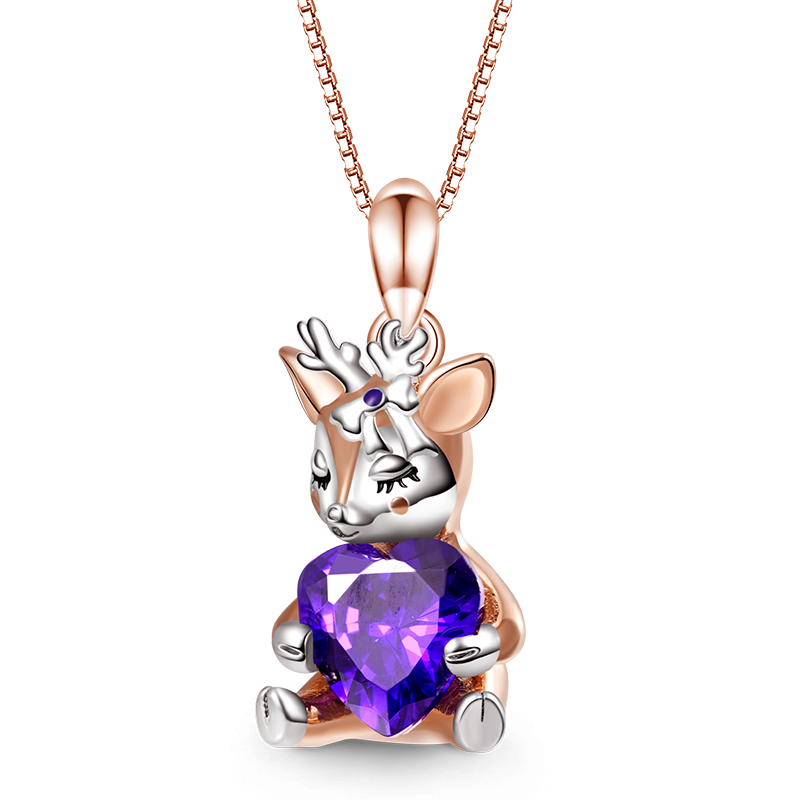 Gnoce Lovely Deer Embraces Heart Gem Necklaces