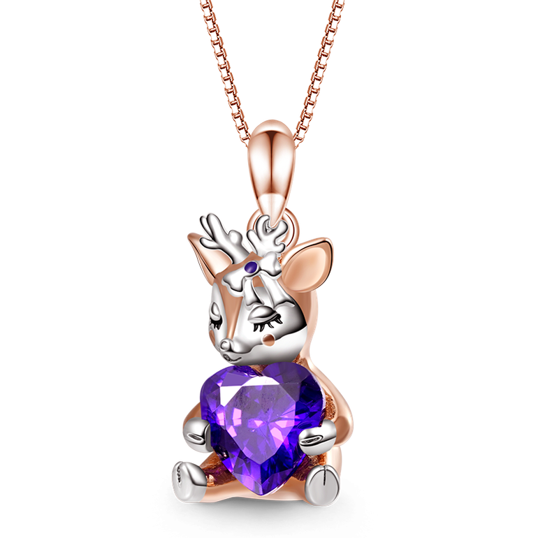 Gnoce Lovely Deer Embraces Heart Gem Necklaces