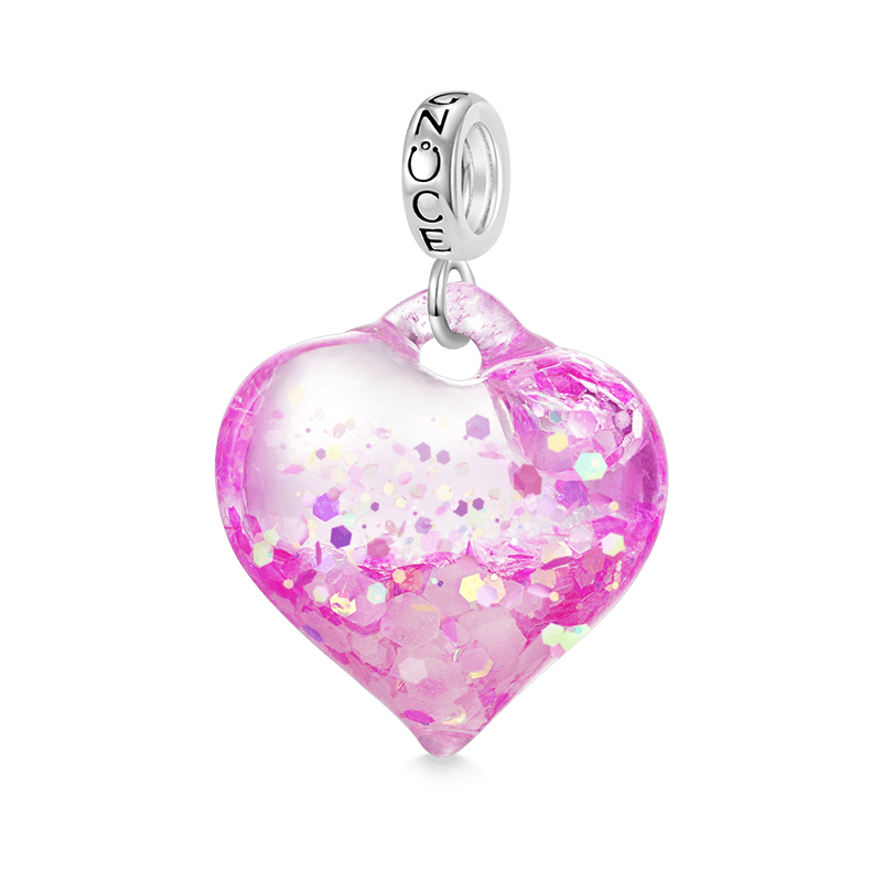 Gnoce Pink Glitter Heart Pendant Dangle Charm