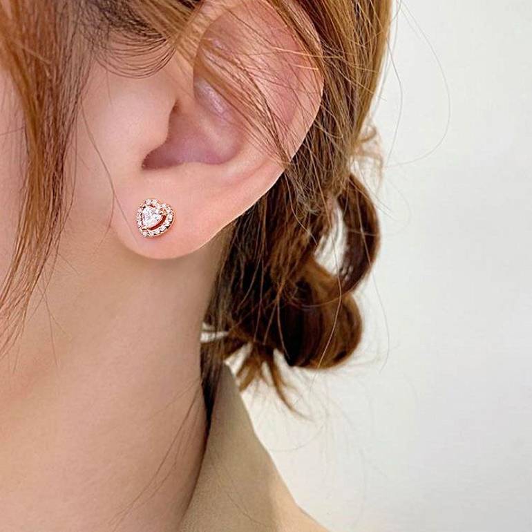 Heart Shape Stud Earring with Shiny Crystal Stone S925 Silver