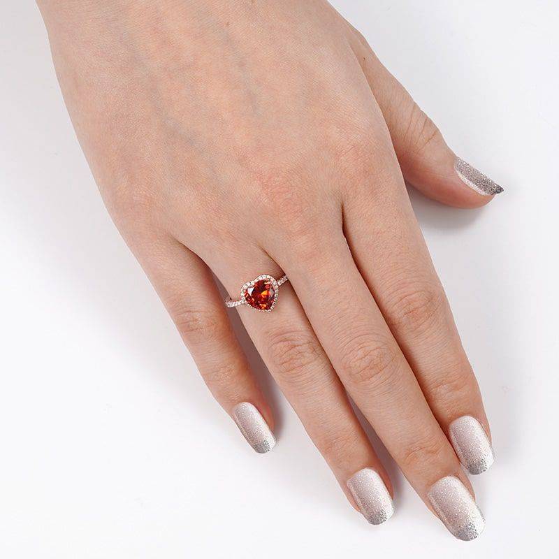 Red Heart-shaped Halo Engagement Ring Sterling Silver 18K Rose Gold Plated