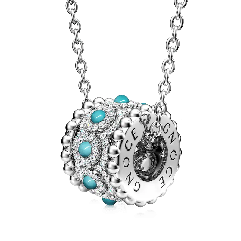 Gnoce Turquoise Halo Drum Pendant Necklaces