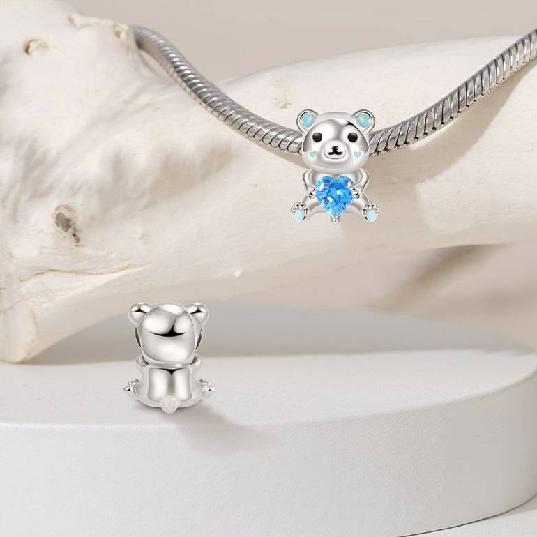 Gnoce Polar Bear Embraces Heart Gem Charm