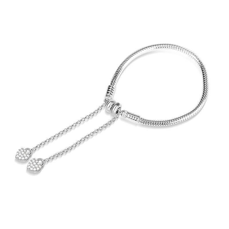Adjustable Double Hearts Bracelets 925 Sterling Silver