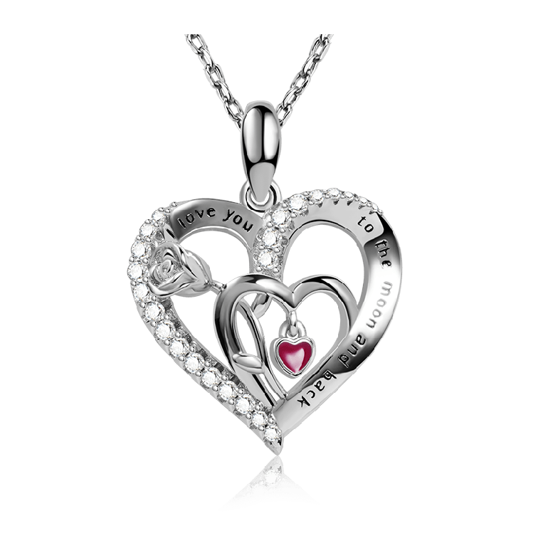 Triple Heart Necklaces with Rose and Crystal Gemstones Sterling Silver